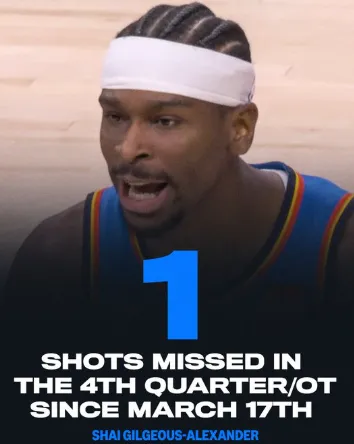 NBA视频在线观看-稳!美媒列出SGA过去16场比赛第四节仅投丢一球